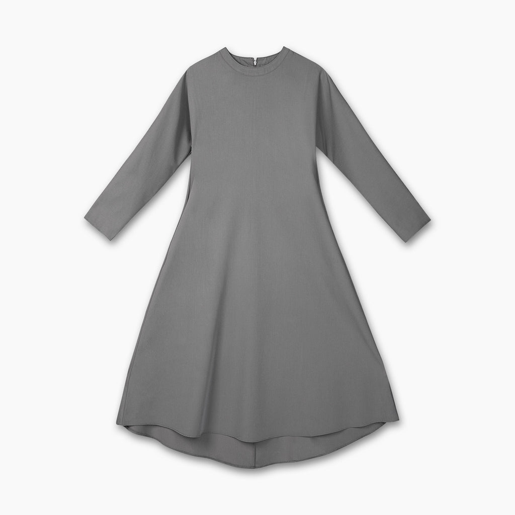 Women's Grey Long-Sleeved Long Dress