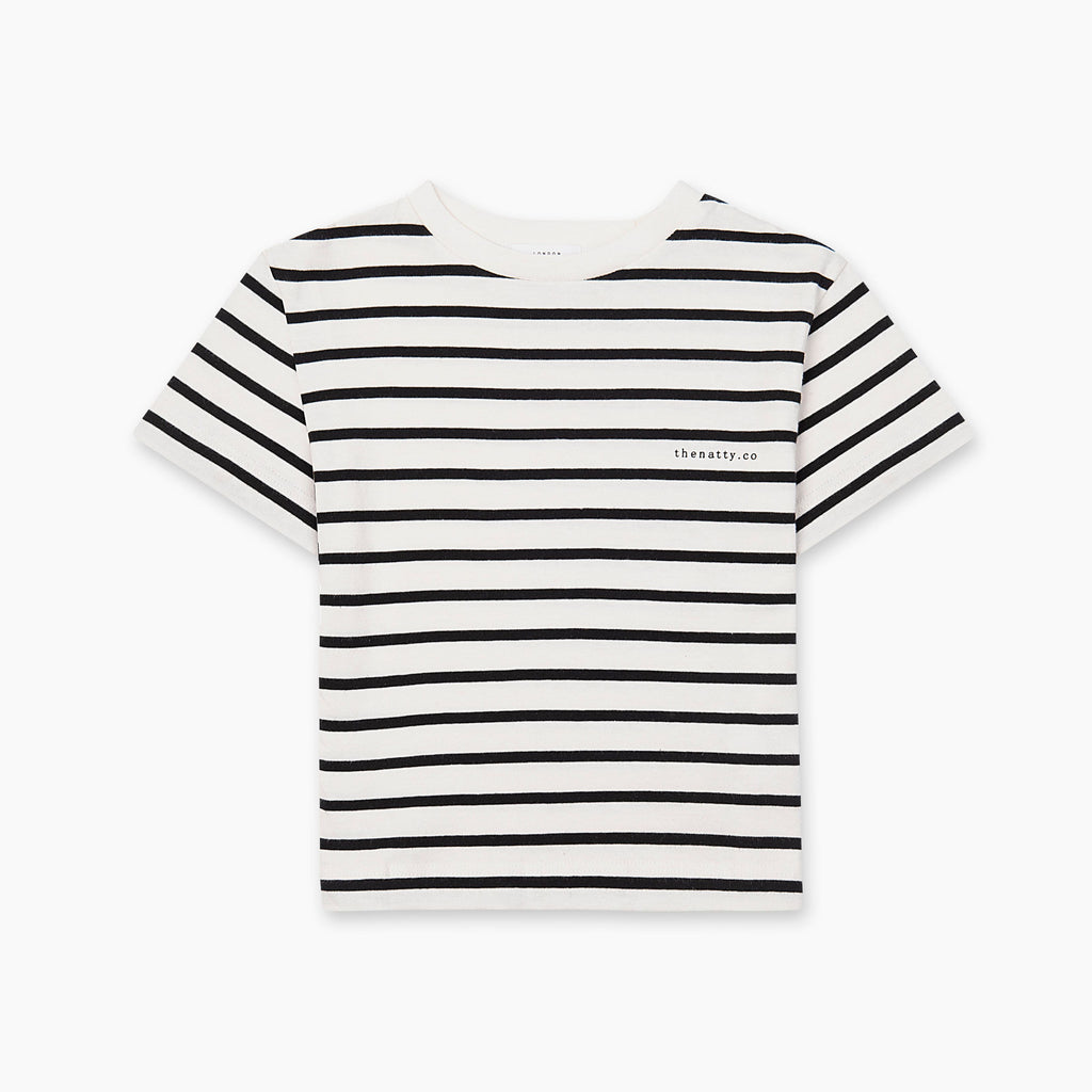 THE NATTY Logo T-Shirt with Thick Stripes - Black and White
