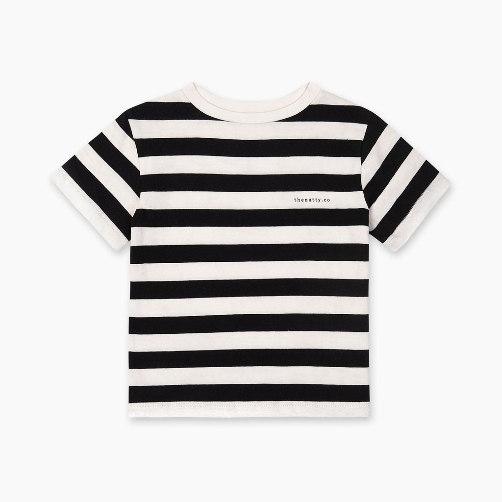 THE NATTY Logo T-Shirt with Thin Stripes - Black and White