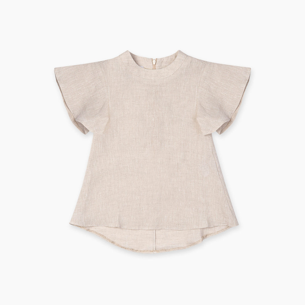 The Natty Flounce-Sleeved Dress - Beige