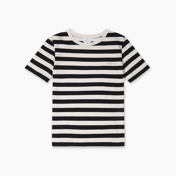 The Natty Thick Stripes T-Shirt with Logo - Black and White