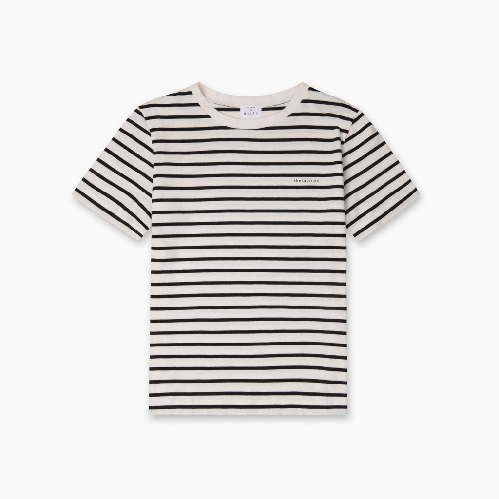 THE NATTY Thin Stripes T-Shirt with Logo - Black and White