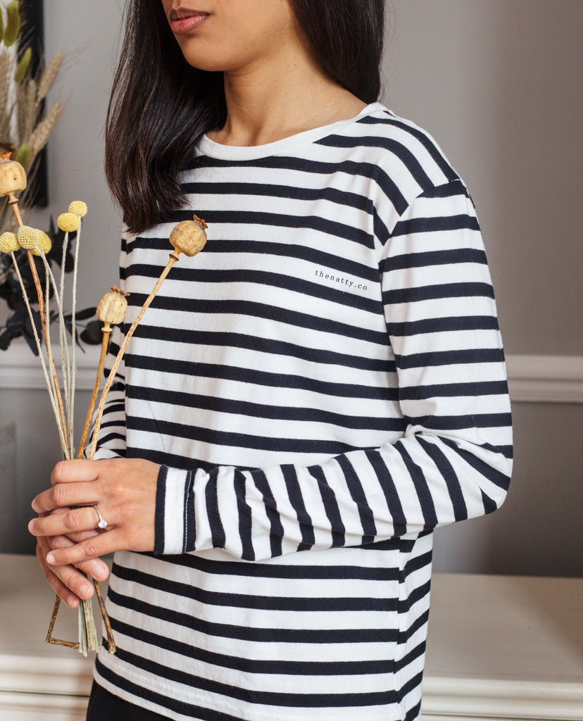 Ladies Long-Sleeved T-Shirt with Logo - Black and White