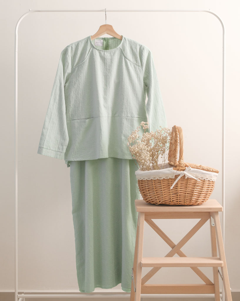 Khayla Pocket Kurung - Mint Green