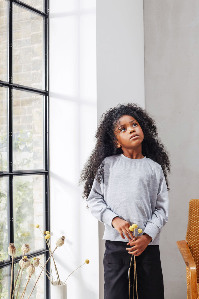 THE NATTY Grey Round Neck Kids Sweater 