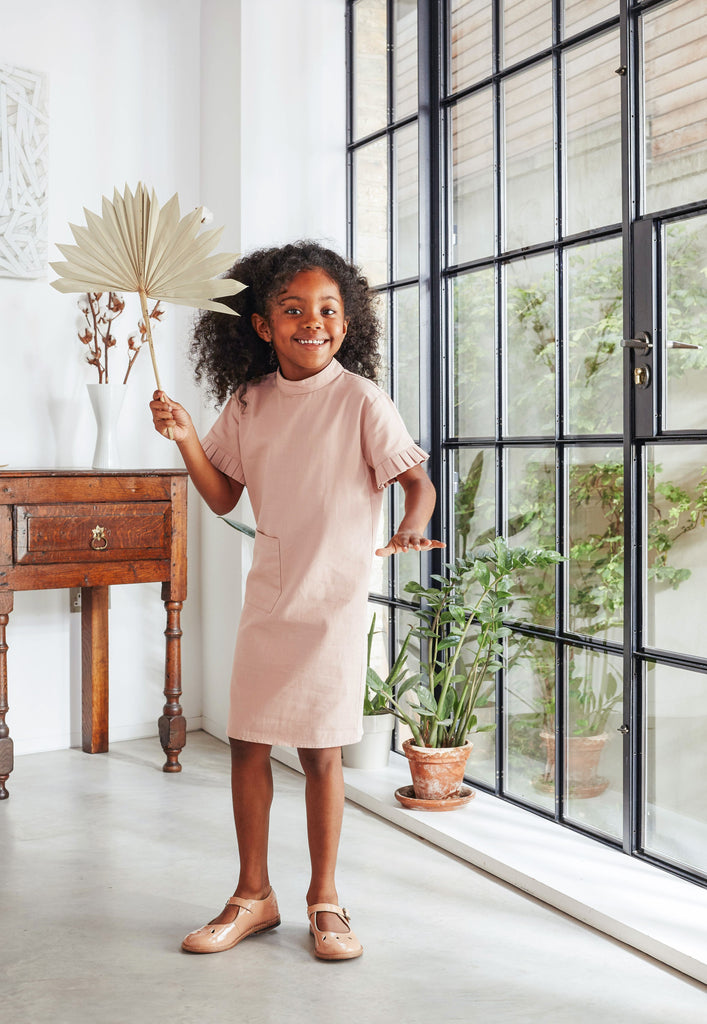 The Natty Pink Kids Dress with Oversized Patch Pocket 