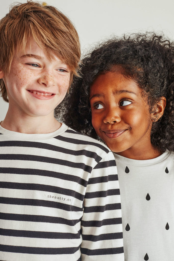THE NATTY Logo Children's T-Shirt with Long Sleeves - Black and White