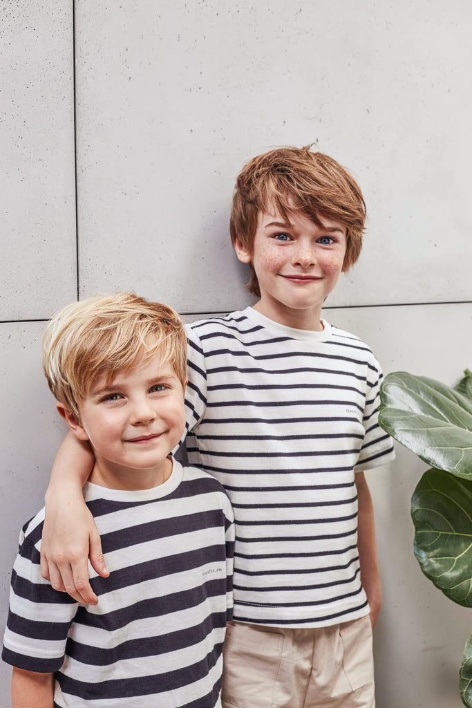 THE NATTY Logo Kids T-Shirt with Thick Stripes - Black and White