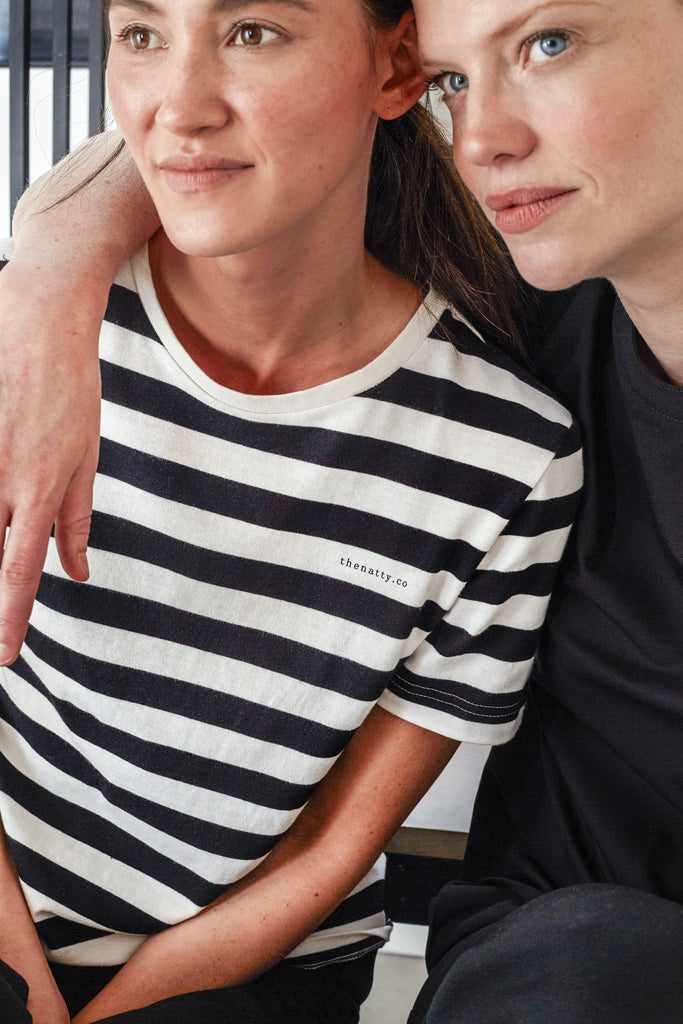 Women's Thick Stripes T-Shirt with Logo - Black and White
